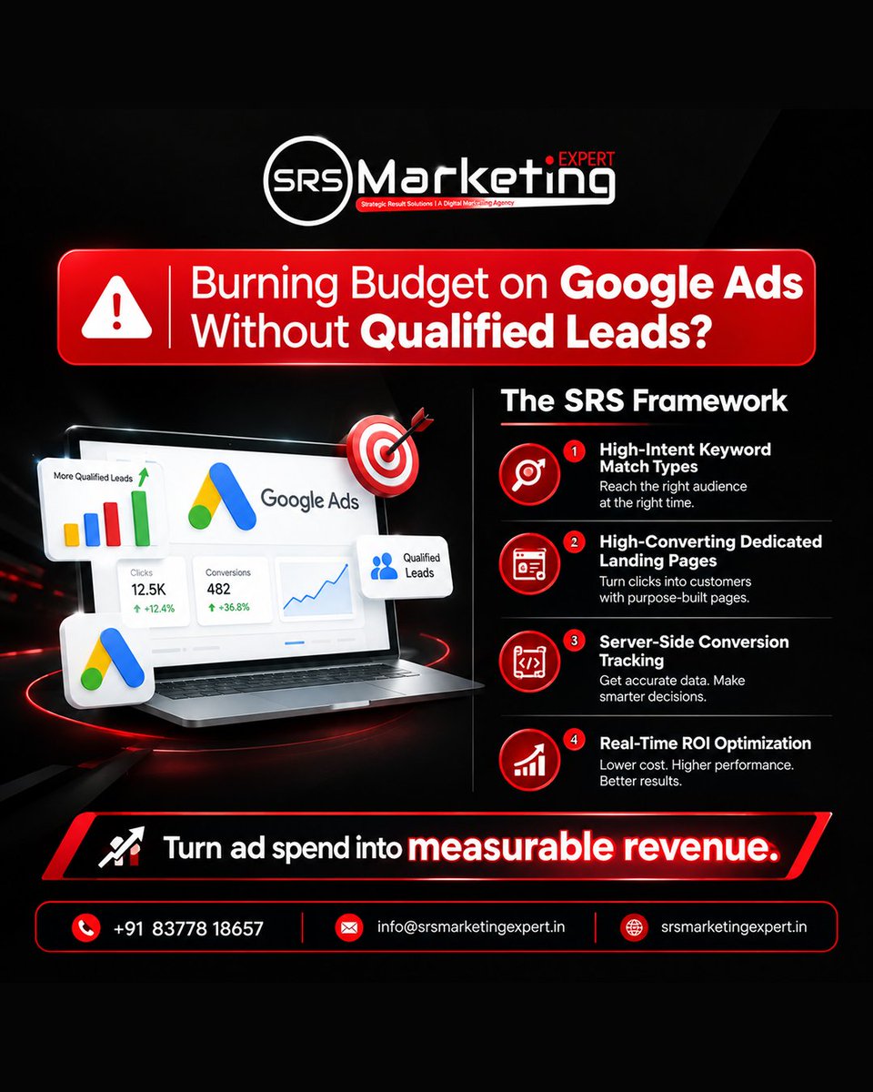 srsmexpert's tweet photo. Clicking on ads is easy. Turning those clicks into qualified, paying clients is where most campaigns fail.
If your budget is vanishing without qualified inquiries in your pipeline, 
📞 +91 83778 18657
🌐 https://t.co/heY0nBstcL

#GoogleAds #PerformanceMarketing #LeadGeneration https://t.co/lfm1ysjSsM