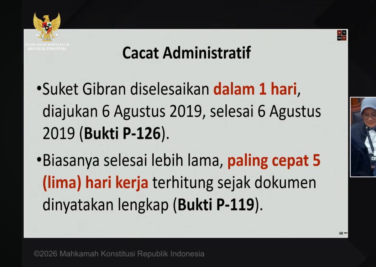 arifbalikpapan1's tweet photo. Menurut pemohon di sidang MK: Suket Penyetaraan Gibran diselesaikan dalam 1 hari, yang biasanya paling cepat 5 (lima) hari kerja 

Ckckck..super cepat, whoosssh 🚄 https://t.co/vP6qTUa4Vw