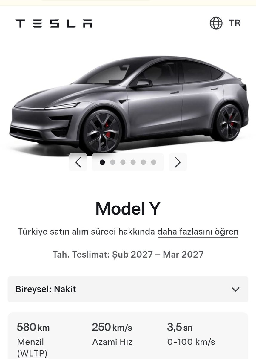modelyturkiye's tweet photo. Tesla Model Y Performans dahil bütün modellerin Türkiye teslimatı Mart/2027 dönemine sarktı. https://t.co/hfP5CfYtZF
