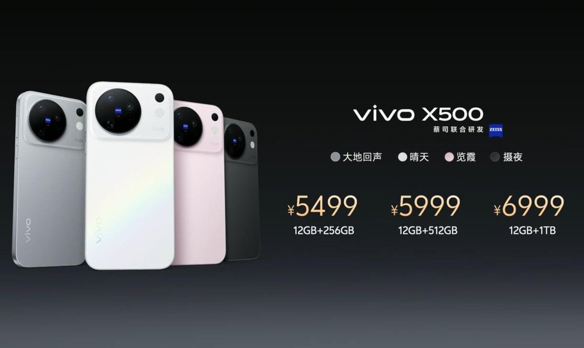 stufflistings's tweet photo. vivo X500, vivo X500 Pro, vivo X500 Pro Max launched in China. https://t.co/jPvfeeadZv