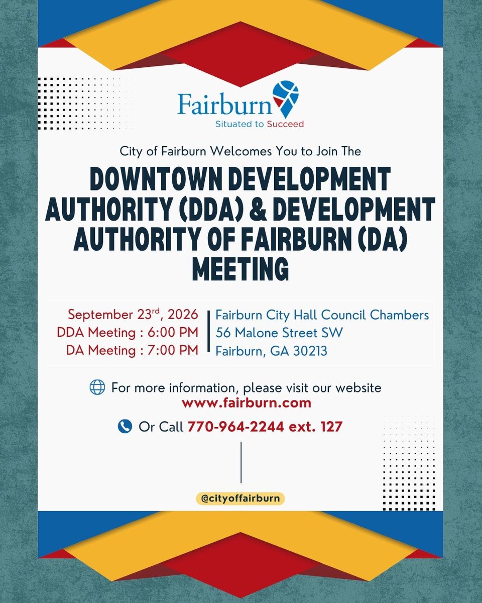 CityofFairburn's tweet photo. t's a new week in Fairburn, Ga 📍
💼 Make sure to come on out and participate in the meetings, let your voices be heard!

Let's have a fantastic week!
🔗 For more information: visit https://t.co/F3O1rIuEFn

#OneFairburn #FairburnGa #CommunityEvents https://t.co/cSJhRyrOfL