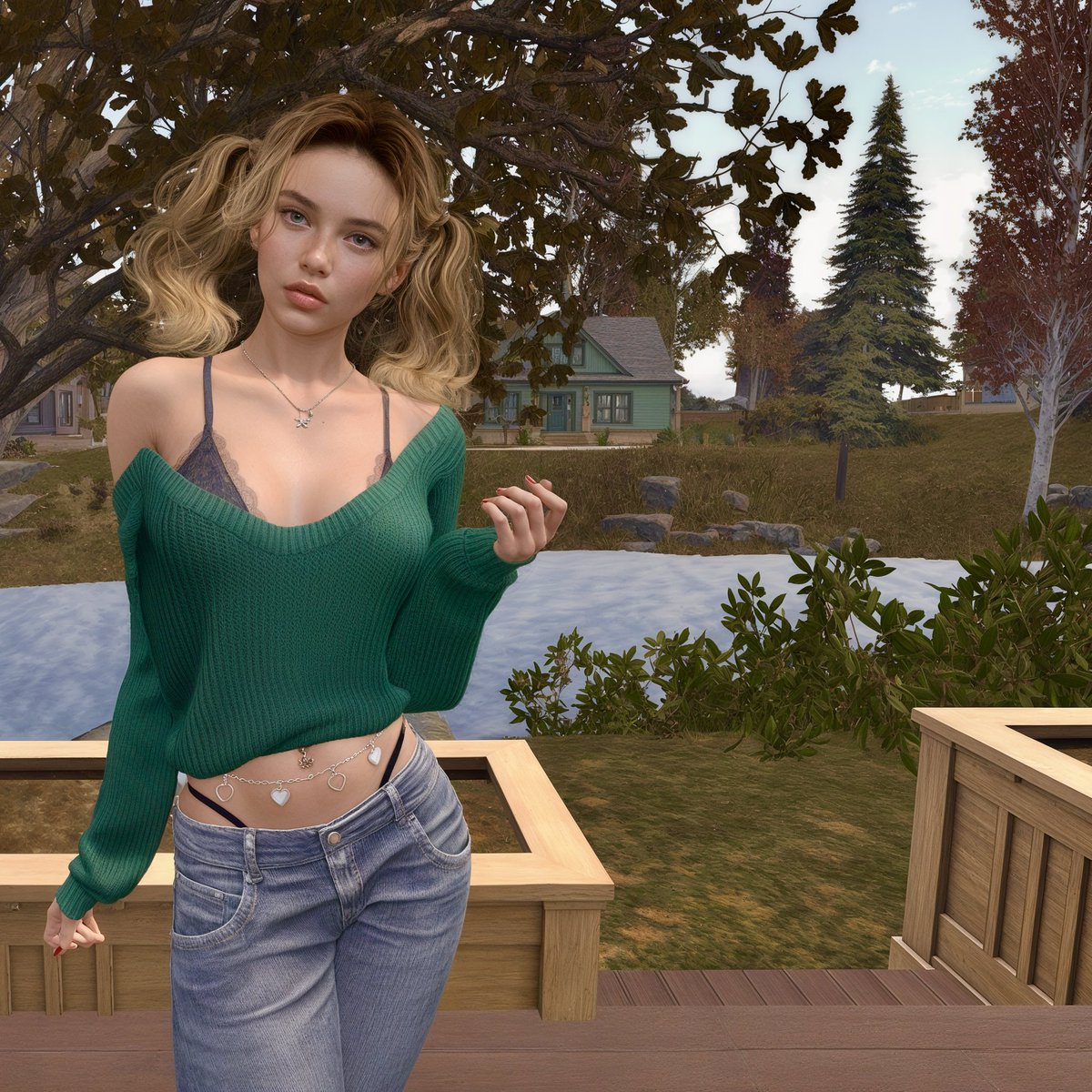 GreenleyBriar's tweet photo. I rolled a Linden Copperfield home (2 available at the time) and landed a 512m lot by a small lake. I’m focusing on building a deck to enjoy the lake and autumn foliage using planters included with the home creation pack and I’ll get the furniture in afterwards. #SecondLife https://t.co/oOjJ8iAsN6