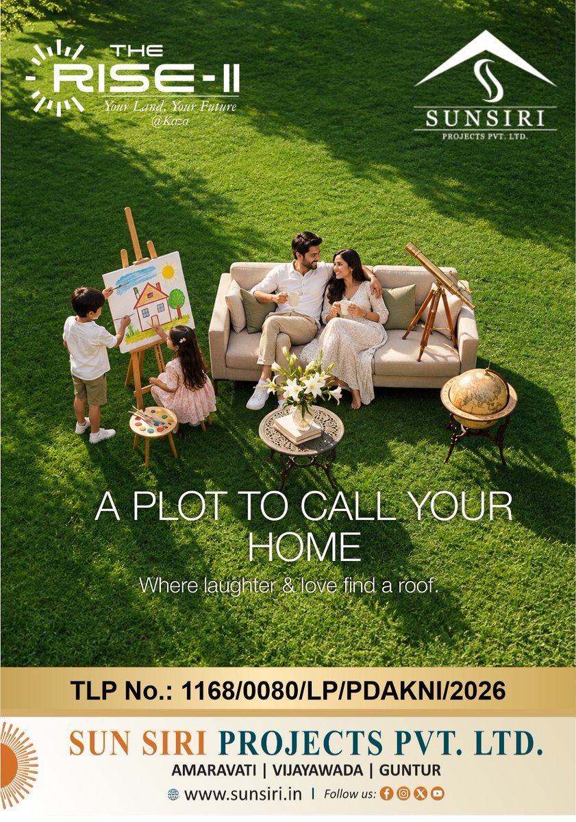 SunsiriProjects's tweet photo. A plot to call your home.
Where laughter &amp; love find a roof.
The Rise-II by Sun Siri Projects, Kaza, Guntur.

🌐 https://t.co/xAi2Q2jO5r
#TheRiseII #SunSiriProjects #Kaza #Guntur #PlotsForSale https://t.co/ytmA7RWAjL
