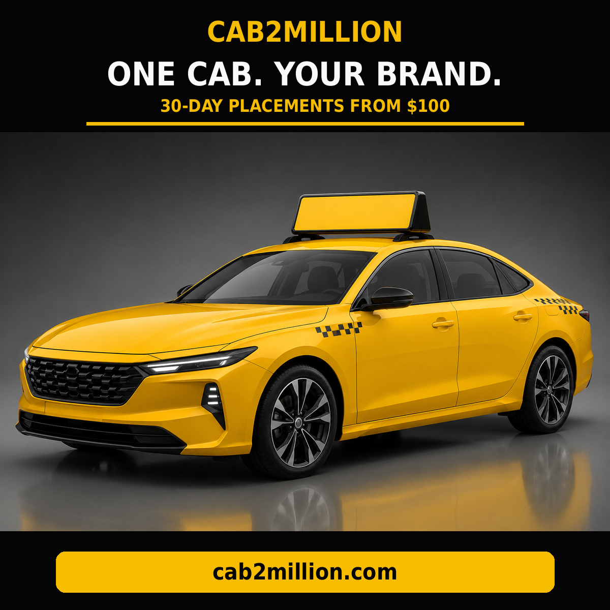 NSpass79's tweet photo. One cab. Your brand.

30-day CAB2MILLION placements start at $100.

Your creative.
Your spot.
Clickable link to your website.

https://t.co/y4Q5itMODE

#CAB2MILLION #Advertising https://t.co/OXbQEOCVah