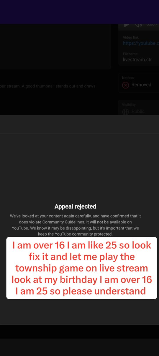 HannahPerf6543's tweet photo. @TeamYouTube please make an agreement on that submit appeal that I sent to you guys on that Saturday on that 19 or send me another submit appeal so I can get my live stream back on on YouTube because look I need to use my live stream or Ill get my care manger Beatheny agree on it https://t.co/ody9mZ8h6M