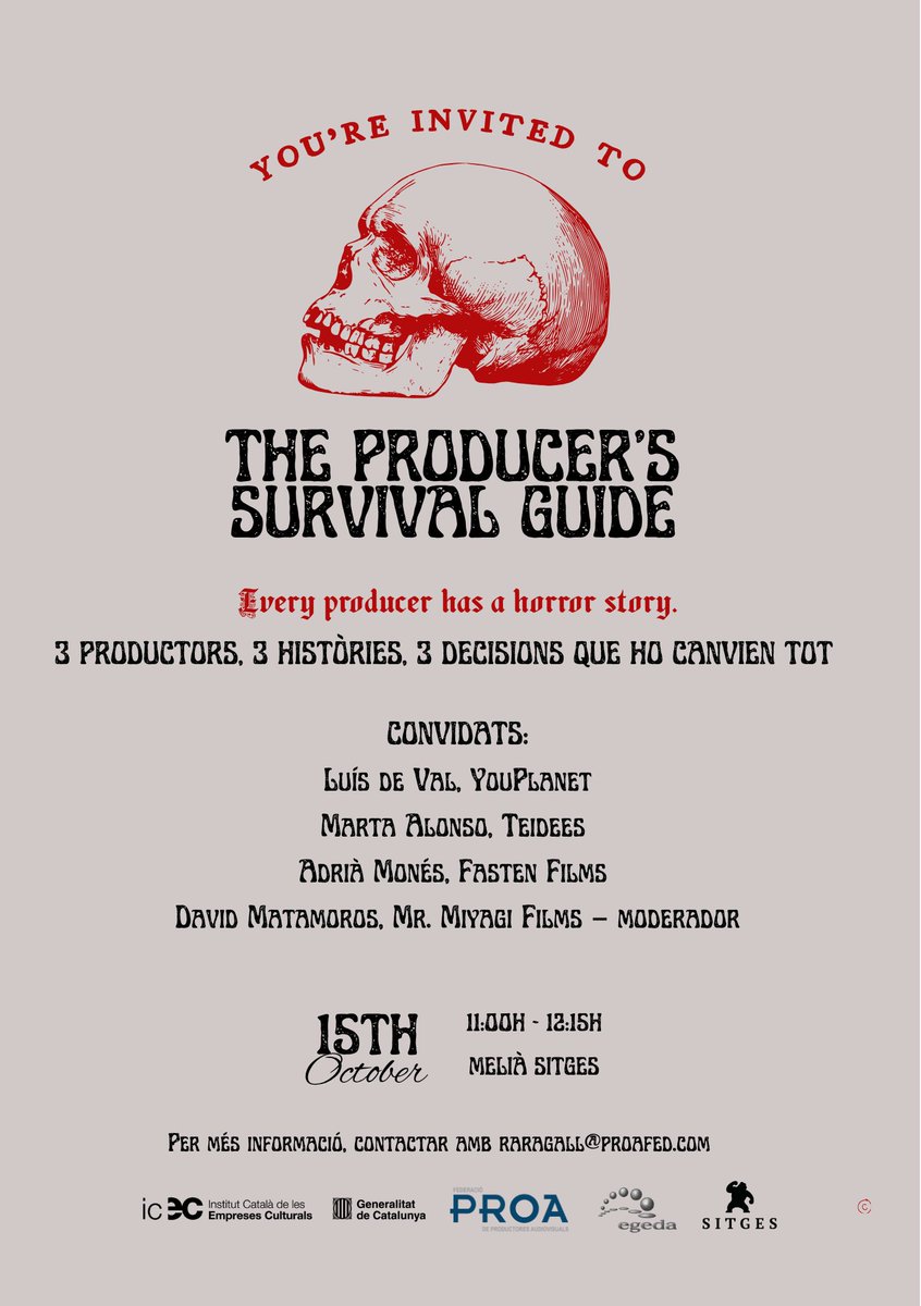 proaproductors's tweet photo. ⚠️ Atenció, aquestes son les productores que participaran a l’activitat conjunta de @sitgesfestival i PROA ‘THE PRODUCER'S SURVIVAL GUIDE - Every producer has a horror story’ el dia 15 d’octubre. Recordeu que l’entrada és lliure, no us ho perdeu! #Sitges2026 #producershorrorstory https://t.co/0oP8191sBI