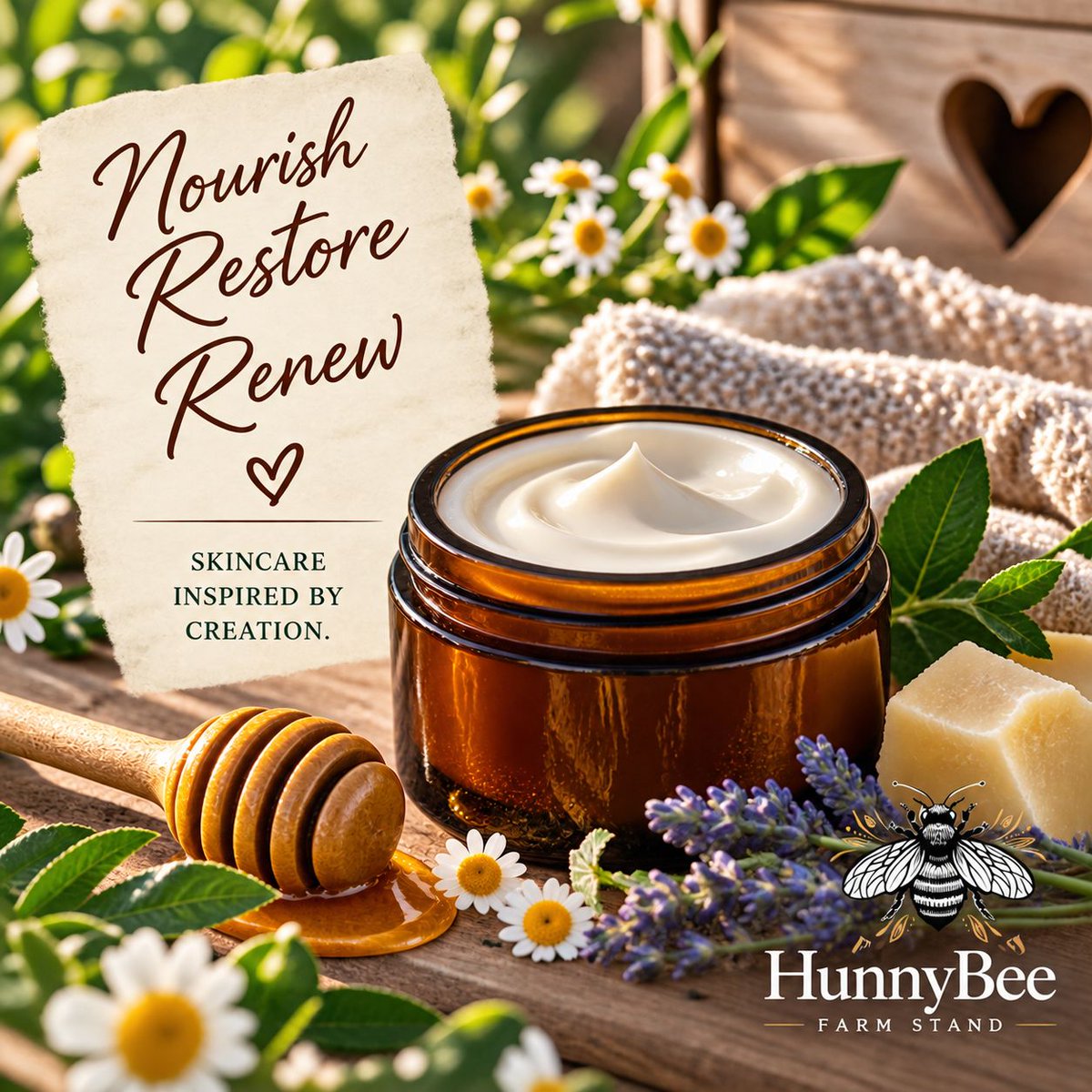 HunnyBeeSkin's tweet photo. Nourish. Restore. Renew. 🌿🍯
Beautiful skin begins with thoughtfully formulated products made from carefully ingredients. We combine nourishing oils &amp; ingredients with skin-loving butters and raw honey to create formulas that work together, the way God intended. https://t.co/QeNRr2ZrX3