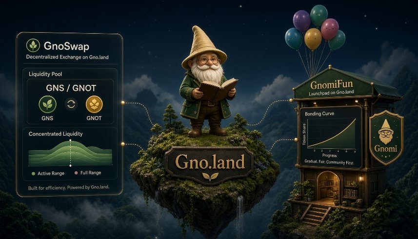Chiter_inCosmos's tweet photo. ✅ The @_gnoland ecosystem now has its own decentralized exchange, @gnoswaplabs - an AMM DEX with concentrated liquidity, written in Gnolang. It is an on-chain venue for swapping network tokens, with no custodian.

💰 $GNS is the @gnoswaplabs protocol token. $GNOT is the native token of @_gnoland . This pool is the base pair for swapping and providing liquidity at the start of the ecosystem.

🃏A launchpad called @gnomidotfun has also gone live - a venue for launching memetokens on @_gnoland mainnet (including bonding-curve mechanics and a later graduation to @gnoswaplabs). The platform has its own token, $Gnomi. According to the stated model, $Gnomi holders can receive a share of tokens from new launches on @gnomidotfun. For now, $Gnomi trades on the platform itself; later it is expected to trade on @gnoswaplabs as well.

🎯 GnoSwap - the ecosystem DEX;
🎯 GNS/GNOT - the first pool on the DEX;
🎯 GnomiFun - a memetoken launchpad;
🎯 Gnomi - the platform token, with a stated holder share in new launches.

⚠️ Important. This post is educational. It describes what has appeared in the Gnoland ecosystem. It is not financial advice, not a yield analysis, and not a recommendation to buy, sell, or hold any tokens. Crypto assets are high-risk: you can lose everything you put in. Before taking any action, check official sources and contracts, and assess the risks yourself.

@_atomone @jaekwon @gnoswaplabs @gnomidotfun @_gnoland $Atone $Gnot $PHOTON $GSN $Gnomi
