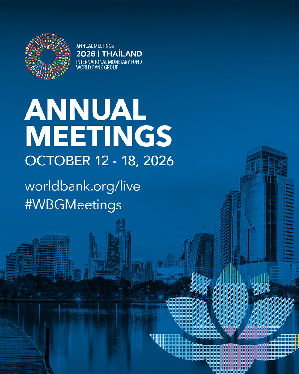 WorldBankGroup's tweet photo. From October 12–18, the @WorldBankGroup gathers global leaders, civil society, private sector &amp; academia to discuss the challenges facing global development.

You’re invited to join this year’s #WBGMeetings.

Sign up for updates: https://t.co/X4YMyUzPFR https://t.co/nPhDXv6rwp