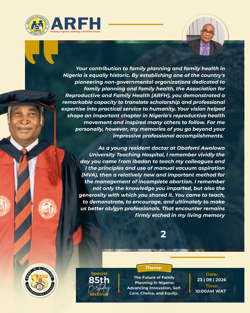 ARFHng's tweet photo. Heartfelt tributes from Prof. Friday Okonofua to Prof. Ladipo as we celebrate his 85years of impact.

#profladipoat85 #celebratingalegend #ladipolegacy #85yearsofimpact #thefutureoffamilyplanninginnigeria #familyplanninginnigeria https://t.co/lZ05nXqa39