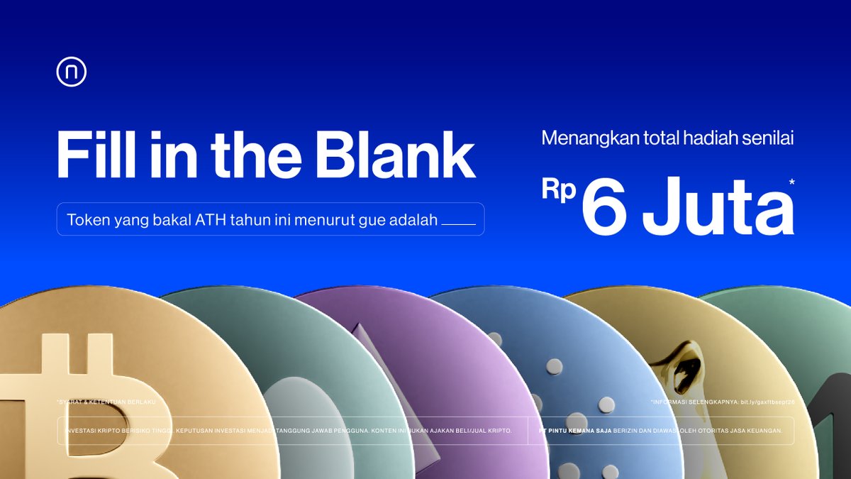 PintuID's tweet photo. Malam Teman Pintu!

Ada total hadiah Rp6.000.000 dalam bentuk USDT buat 40 orang yang share token andalan mereka buat ATH tahun ini! 🎉

Cara ikutan:
1️⃣ Like, repost, dan save konten giveaway ini
2️⃣ Reply dengan jawabanmu dan sertakan hashtag #AplikasiPintu
3️⃣ Pastikan akun X-mu public (tidak di-private) agar reply kamu dapat kami lihat
4️⃣ Daftarkan dirimu di formulir berikut ini:
https://t.co/ENqkXKchyA

Jawab sebanyak-banyaknya ya, Teman Pintu! 40 pemenang akan dipilih berdasarkan jumlah reply terbanyak 🙌

Informasi mekanisme dan S&K selengkapnya dapat dibaca di sini: https://t.co/7g4UiM97xB

Semoga beruntung ya! 😉
