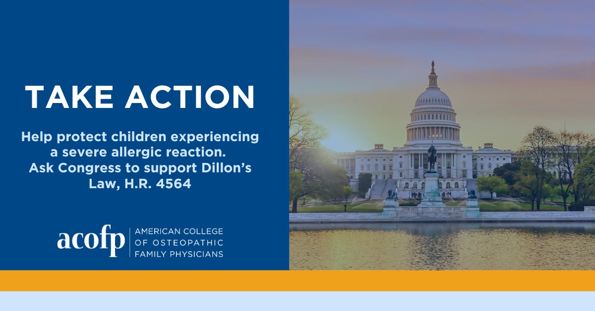 ACOFP's tweet photo. We're urging Congress to support #DillonsLaw and help ensure trained adults can administer epinephrine during school emergencies. 

Join us in thanking @RepGrothman and @RepDebDingell for championing this legislation. 

Take action: https://t.co/brFNd4cYv0 https://t.co/ruH0GYOukj