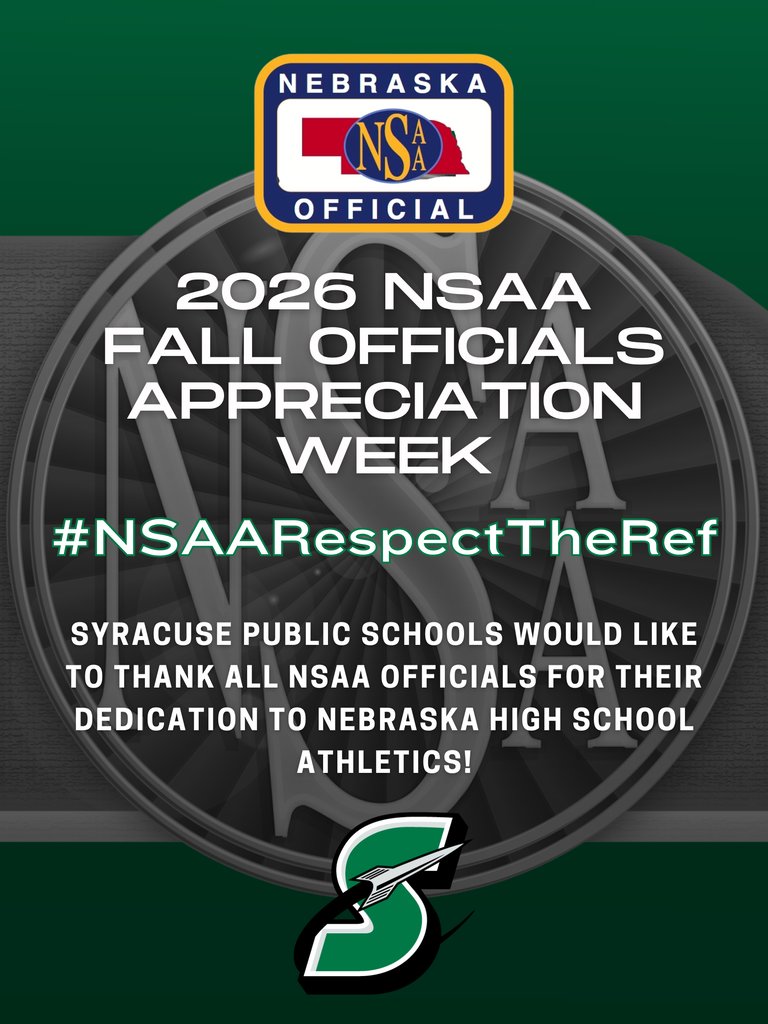sdarockets's tweet photo. The NSAA has designated the week of September 18th - 23rd as NSAA Fall Officials Appreciation Week. Syracuse Public Schools would like to thank all NSAA officials for their dedication to Nebraska high school athletics!
#RespectTheRef https://t.co/LMwJMTu8E6