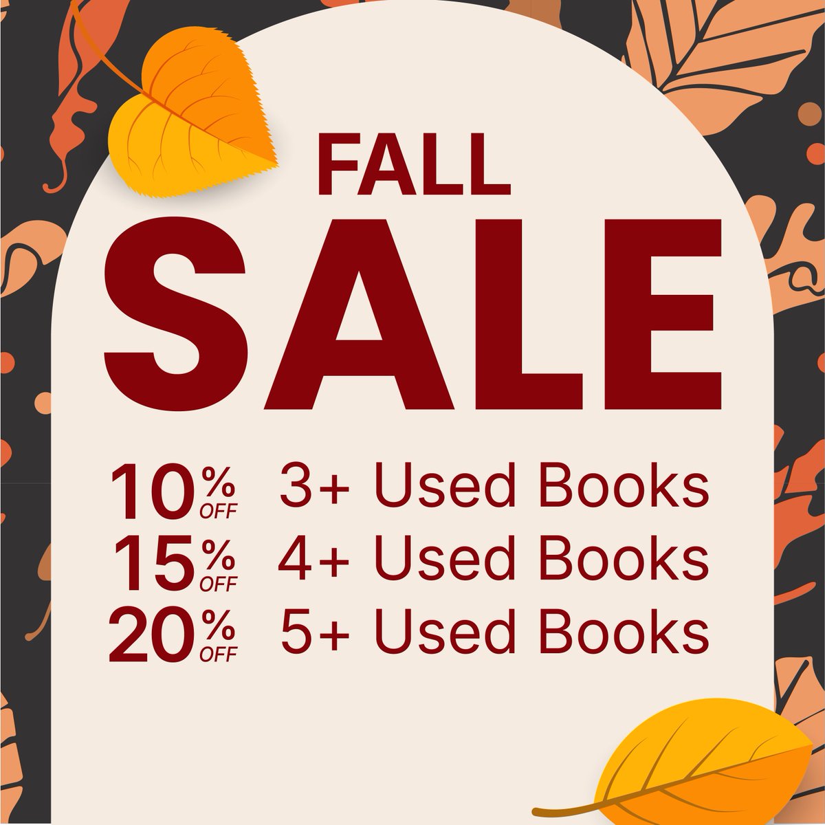 BWBooks's tweet photo. Candles lit, sweater on, book in hand. Time for a fall reset. 📚🍁 Save up to 20% on used books and build your cozy season TBR. Every order helps fund literacy!

Sale valid from September 21, 2026, 9:00 AM ET to September 27, 2026, 11:59 PM ET.

#FallSale #BookLovers #AutumnVibes https://t.co/HQj4r4zryt