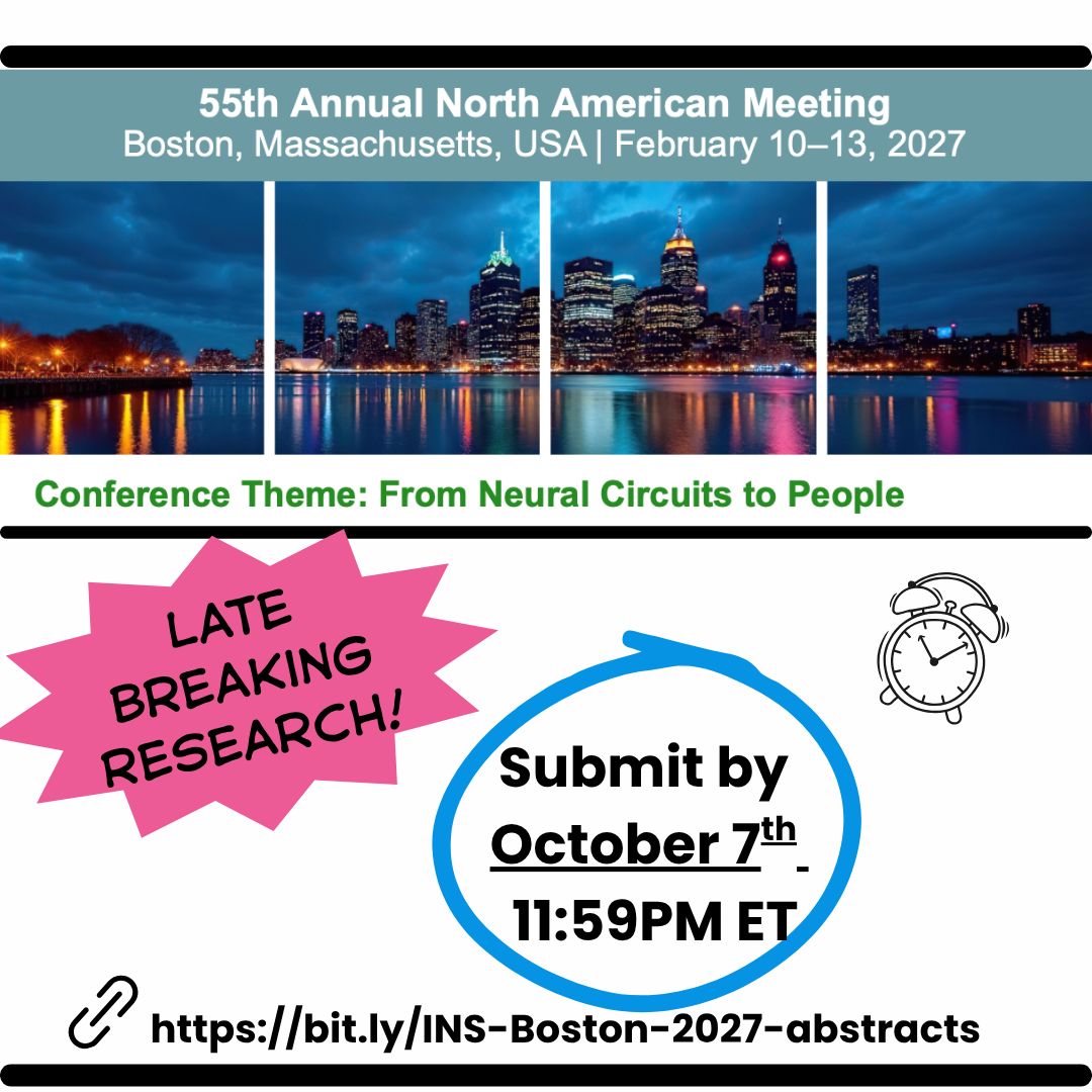 INSneuro's tweet photo. Missed the deadline for #INS2026inBoston? We're accepting late breaking abstracts until Oct 7th! 🧠 All accepted late breaking abstracts will be presented on the last day of the meeting, at a late breaking poster session on Saturday, Feb 13 
🔗 https://t.co/PmnPTBKxkt https://t.co/D0aC9G1gks