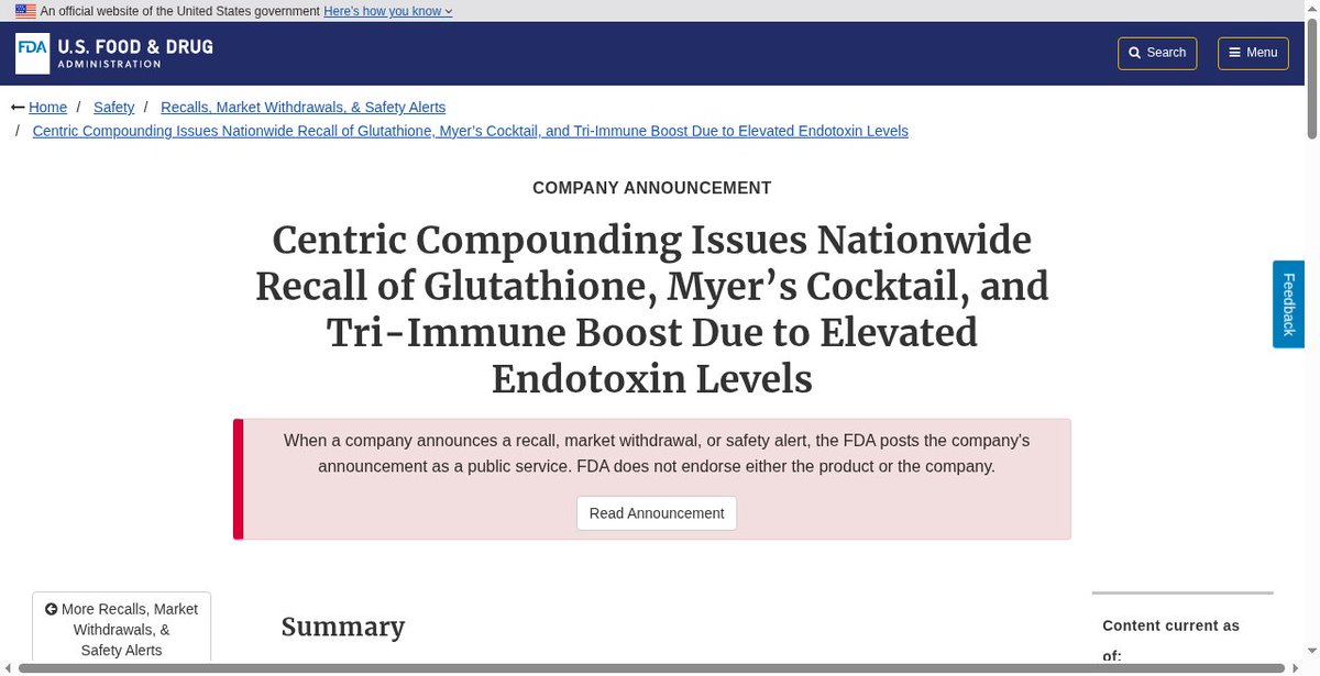 deloadlogic's tweet photo. Third Texas compounder this stretch. Glutathione injectables recalled for elevated endotoxin.

Nine adverse events already. Fever, chills, the works.
Supplement-grade API in a needle is how you buy a bad day. https://t.co/KbQpztL9G1