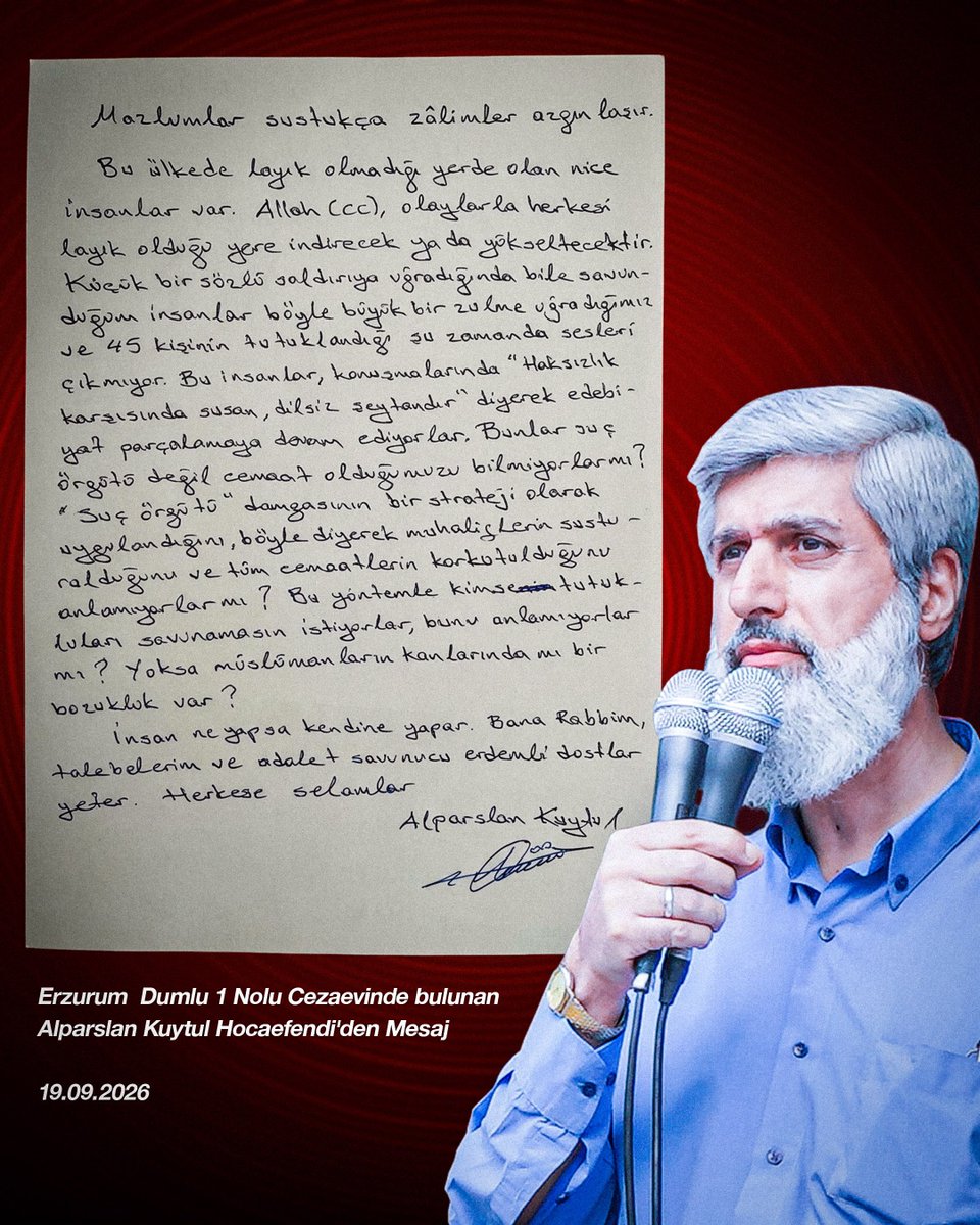 Ta2Nebahat's tweet photo. #Susmayacağız
AlparslanHocadan Mesaj
Susma SıraSanadaGelecek https://t.co/WYN2zbllaQ