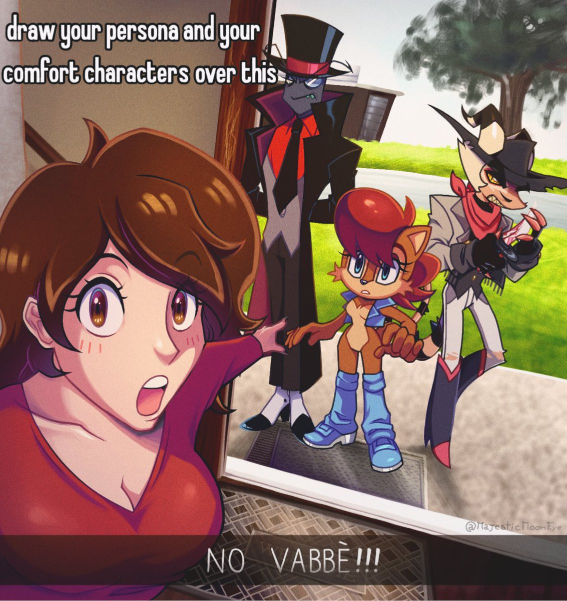 _LovelyMiry_'s tweet photo. #arttrend #persona #villainousblackhat #sallyacorn #helluvabossstriker #digitalart

Another art trend I wanted to catch up ✨
(if you wonder "no vabbè" means in the drawing, it depends on the context but it usually used for "no way") https://t.co/j7x7b1wbPJ