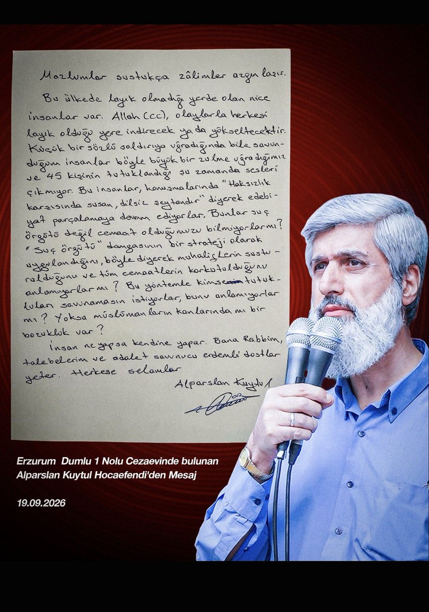 ayy_kerim's tweet photo. @onculider_1 Zulum arşa dayandı #Susmayacağız
AlparslanHocadan Mesaj
Susma SıraSanadaGelecek https://t.co/sWxJAvRVVV