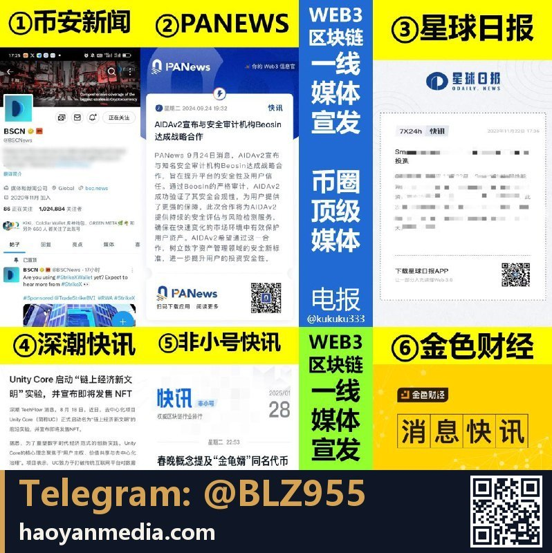 QQ6450952's tweet photo. 💼 行业服务速递

各大媒体官方宣发
①bscnews
②panews
③星球日报
④深潮快讯
⑤非小号快讯
⑥金色财经

🌐 https://t.co/ebrn3DrMQg ｜ Web3 品牌 · 官网 · DApp · 出海传播 https://t.co/PJBPsWn8jD