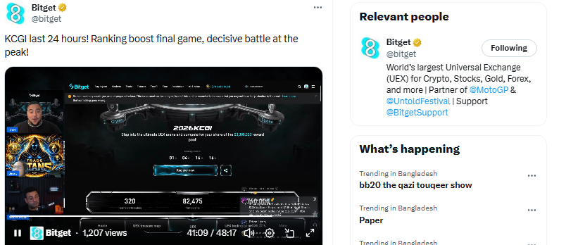Tanvir77799's tweet photo. @bitget @JamieElk Excited for the KCGI Final Showdown! Looking forward to the Fed hike, clarity, and market volatility discussion.  #BitgetXLive https://t.co/loPpNu7duf
