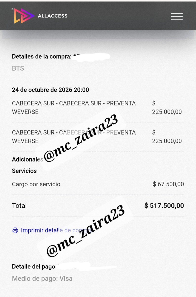 mc_zaira23's tweet photo. VENDO ENTRADA BTS CABECERA SUR / 24 DE OCTUBRE 

SE VENDE AL MISMO PRECIO QUE ME COSTO POR MOTIVOS QUE NO PODRE VIAJAR PARA ESA FECHA 

(*) preferencial se vende las dos entradas juntas

Más información al DM
#BTS_WORLDTOUR_ARİRANG #BTS #BTSArgentina #BTSENTRADAS #ARGENTINA https://t.co/Qtnns9v0nK