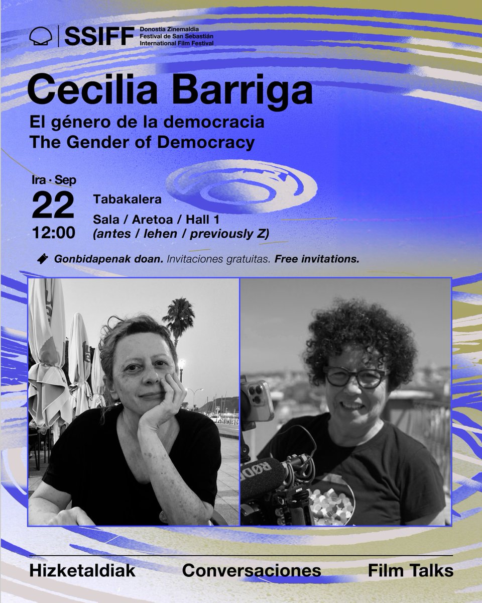sansebastianfes's tweet photo. #74SSIFF 💭 #ConversacionesSSIFF #FilmTalks #Hizketaldiak
🗣️ Cecilia Barriga - El género de la democracia
🗓️ Ira 22 Sep (12:00)
📍 @tabakalera
ℹ️ https://t.co/J1GJMeQEHR https://t.co/lzIxMzkdAF