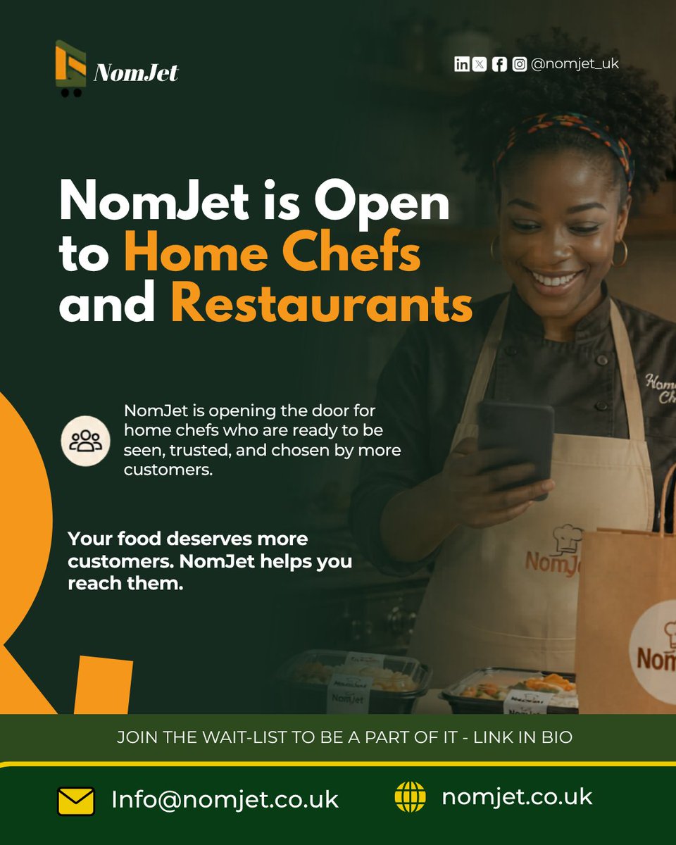 nomjetuk's tweet photo. Home chefs &amp; restaurants in Manchester, this is for you. 👀

Your food deserves to reach more customers.

NomJet is opening the door for food businesses ready to get seen and chosen.

Join the waitlist: https://t.co/jEevLzm6pf

#NomJet #ManchesterFood #FoodDelivery https://t.co/SVSwwk47en