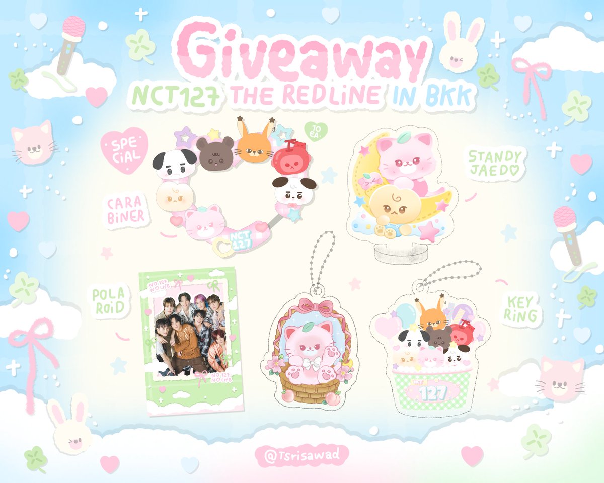 TSrisawad's tweet photo. ₊ ݁.𝜗𝜚 Giveaway 𝜗𝜚. ݁₊ #THE_REDLINE_BANGKOK

𖹭 keyring ꒰ random ꒱
𖹭 polaroid
𖹭 Special carabiner 127 
𖹭 Special standee jaedo 

🗓️ : 31 oct - 01 nov 2026
📍 : thammasat stadium

#GiveawayByNamwan
#NCT127_5TH_NEOCITY_BANGKOK_THE_REDLINE https://t.co/cGytswfgQ6