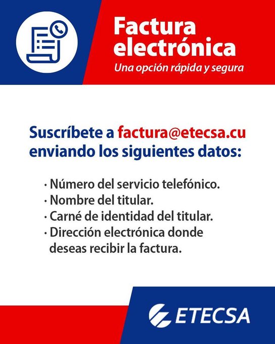 HanllelPR's tweet photo. Suscríbete a #FacturaElectrónica
#EtecsaTeAcompaña https://t.co/es3uld1xb5