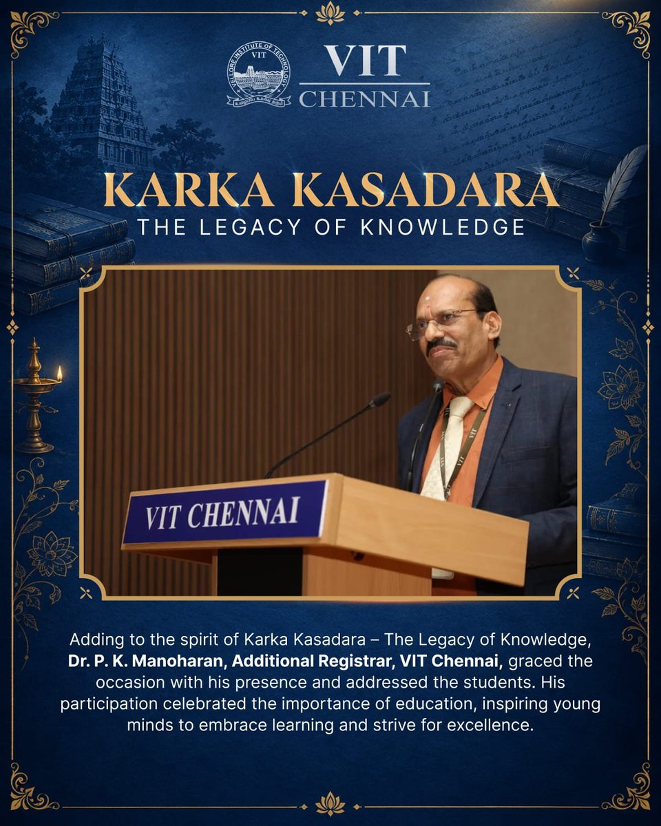 ChennaiVit's tweet photo. Karka Kasadara – The Legacy of Knowledge celebrated the spirit of learning and student achievement, with certificates presented to deserving young learners.
#KarkaKasadara #VITChennai #TheLegacyOfKnowledge #StudentAchievement #Excellence https://t.co/3sQ3b7BwTz