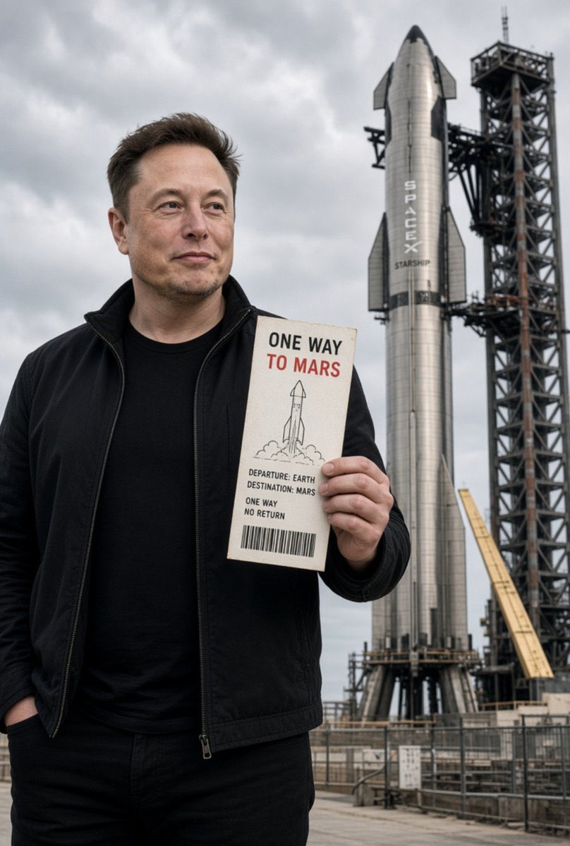 TeslaTransit's tweet photo. Would you accept a free one-way ticket to Mars if Elon offered it?

A) Yes, sign me up
B) Only if return is possible
C) No
D) Let me think about it https://t.co/m7MIlu1bdy