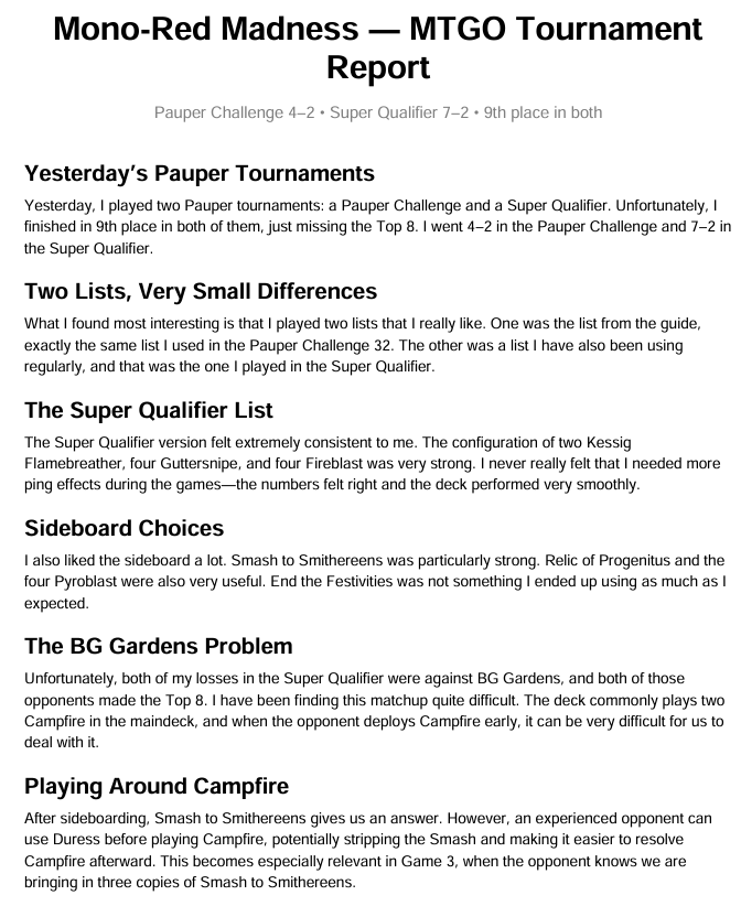 TwinMister89's tweet photo. Want to improve your Mono Red Madness game? 

On my Patreon, you’ll find content like this tournament report, deck updates, sideboard guides, gameplay, and everything I’ve learned from playing and testing Mono Red Madness competitively.
https://t.co/7gC06N9lrK https://t.co/FWbWm5muJN