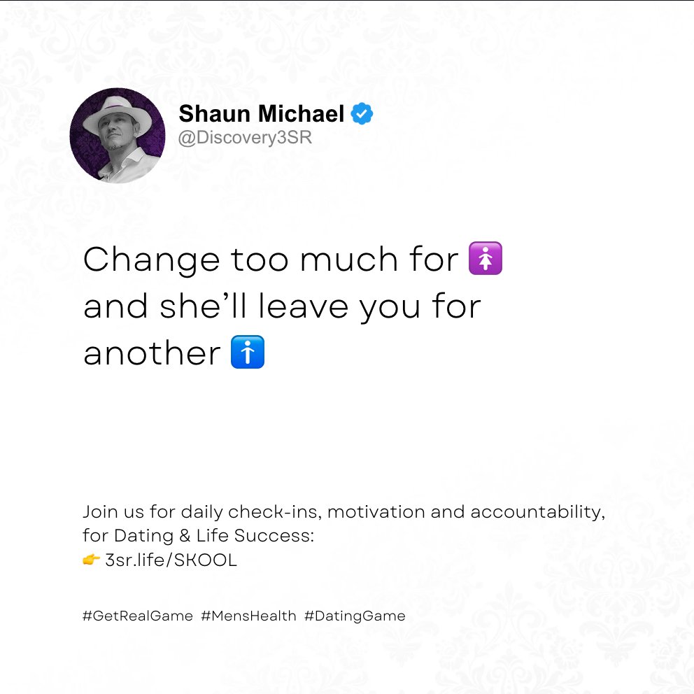 Discovery3SR's tweet photo. Join the Crusade for better Quality,
More Choice, More Often
👉 https://t.co/Q6qTfDtOUH
#pua #redpill #datinggame #getrealgame #3sr #pickupartist #mensdating https://t.co/6KZG6CRP9G