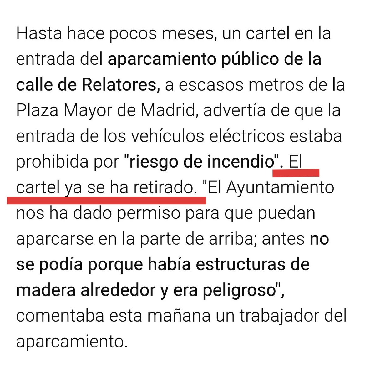 jaceral's tweet photo. Parece que el parking de Madrid que prohibió eléctricos, ya se ha arrepentido?
Y le echa la culpa al Ayto de Madrid.
No creo que muchos eléctricos tengamos ganas ahora de ir allí a salvarle el negocio que va perdiendo al haber cada vez menos de combustión https://t.co/KsrU4DFRpl