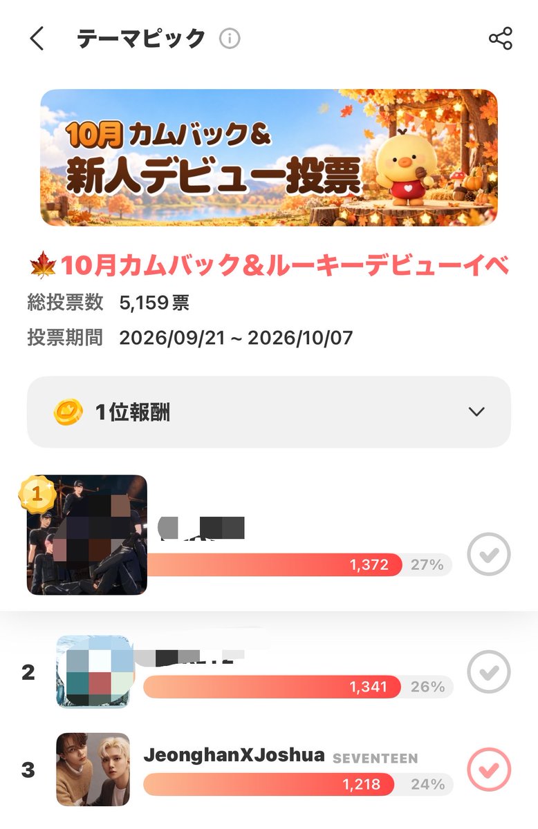SVT_Banzai's tweet photo. 📢【最愛ドル】
🍁10月カムバック＆ルーキーデビューイベント投票
📍3位 #JeonghanXJoshua
🗳1日2票

ジョンハンxジョシュアに本日の投票お願いします！

#SEVENTEEN #세븐틴
@pledis_17 @pledis_17jp https://t.co/ynIyVFJIN7