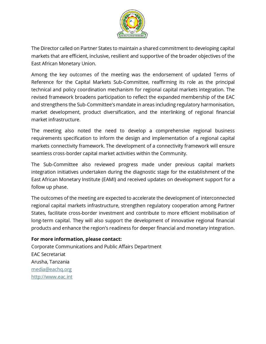 CMAKenya's tweet photo. Press Release: EAC Moves to Fast-Track Regional Capital Markets Integration https://t.co/CA0YiZXMSt
