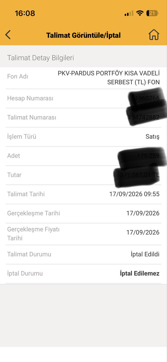 tekbaskici's tweet photo. @ohizirbey İptal edilemez yazan emir verdiğim fonu bile iptal etttiler . https://t.co/OFkDI19sDl