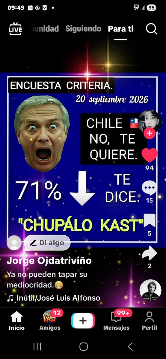 RoberMall2's tweet photo. @PresidenteKast FELIZ FIESTA PATRIA MENOS A UNO Y CON EL HIT DEL MOMENTO. @udipopular
#MesaCentral #ContigoCHV #DerechaPederasta
#MuchoGustoMega #NoMasUDI #TuDia13 https://t.co/7cjzGNmJww
