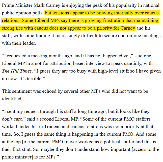 JLDeCosta's tweet photo. A Prime Minister who openly stated that his MPs are "just useful for votes", travels around the world making decrees about Canada's policies like an autocrat, and barely shows up in Parliament to be accountable to Canadians doesn't care to meet with his MPs?

I'm shocked. https://t.co/PIALUoM3AW