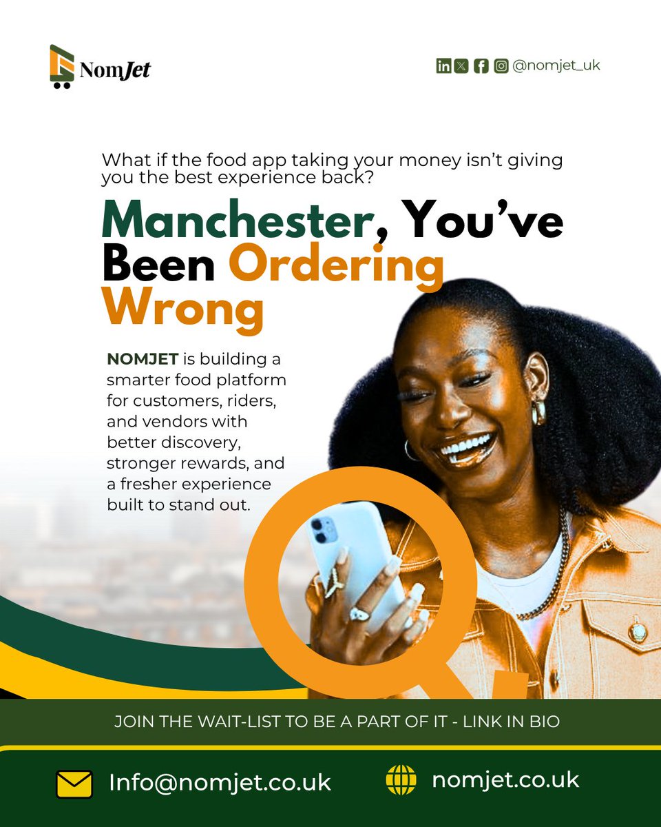 nomjetuk's tweet photo. Manchester, you’ve been ordering wrong. 👀

What if your food delivery app gave you more than just a meal?

NomJet is building a smarter platform for customers, riders and vendors.

Better discovery. Stronger rewards. A fresher experience. https://t.co/QNo6ke82qT