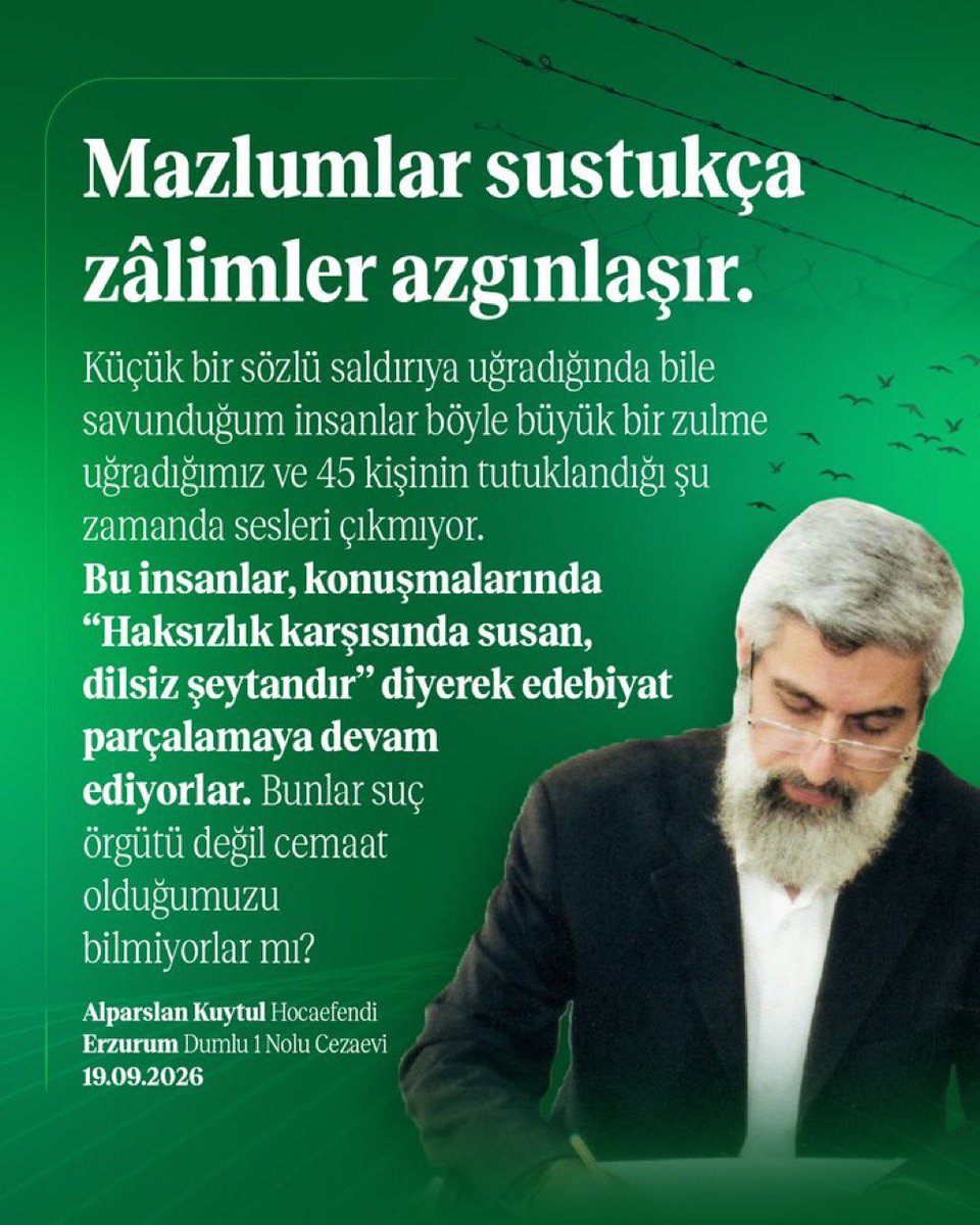 Alparsl52035577's tweet photo. #Susmayacağız
AlparslanHocadan Mesaj
Susma SıraSanadaGelecek https://t.co/9VRKnECIVd