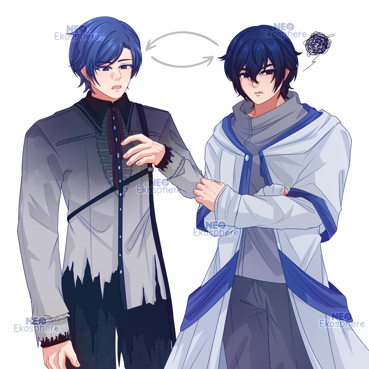 neoekosphere's tweet photo. 💙🖥️ Outfit swap! 🍎💙

#prsk_FA #evilliouschronicles #KAITO #vocaloid https://t.co/6cpSnurcOa