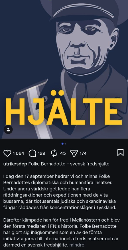 gustavkassel's tweet photo. "Du är nazist" 

– Avgående riksdagsledamoten Daniel Riazat, numera partiledare för Framtidens Vänster, reagerar starkt efter att jag skrev några känsliga fakta om mordet på Folke Bernadotte.

Utrikesdepartementet lade upp en status på Instagram med texten "HJÄLTE" där de beskrev Bernadotte i positiva ordalag. 

Gott så, men de utelämnade alla detaljer kring hans död: ett politiskt motiverat mord utfört av terrorister.

Jag skrev en kommentar:

"Han var gudfar till vår nuvarande kung. Blev mördad av judiska terrorister som belönades med toppositioner i Israel. Än idag har inget svenskt kungapar besökt Israel, en markering mot att Folke mördades och att ingen ursäkt någonsin framfördes. Varför nämner ni inte dessa mest avgörande fakta när man talar om en av våra främsta diplomater någonsin?"

Daniel Riazat svarade: "Du är nazist så vad du säger spelar ingen roll".

Jag har lyft fram vänsterns förfall många gånger under valrörelsen. Dagens vänster är irrelevant, oavsett om det handlar om det mer etablerade Vänsterpartiet eller de påstått radikala utbrytarna. I grund och botten har de blivit anhängare av de rörelser och idéer som de så länge påstod sig kämpa emot. De bedriver ingen som helst folkbildning i dessa frågor, antingen för att de inte kan eller inte vill. Det var jag, inte Riazat eller någon annan vänsterpolitiker, som tog debatter om sionismen, om EU, Epstein-härvan och andra globala lobbygrupper, Nato, Ukraina och Ryssland – och många fler av världspolitikens avgörande frågor. 

Det enda vänstern gör är att skrika och gapa, vara odrägliga, kalla meningsmotståndare för fula saker. 

Inte heller palestinierna själva uppskattar Riazats angrepp mot mig. Se kommentarer i bilderna. 

Det kan för övrigt vara värt att notera att Riazat är exiliranier, och att han (liksom Nooshi Dadgostar) har ställt sig på USA:s och Israels sida i kriget mot hans eget hemland Iran. När attacken inleddes och statsledningen (inklusive familjer) mördades sa han att han "hade glädjetårar i ögonen". 

En sådan vänster har naturligtvis ingen framtid, oavsett vad den kallar sig. 

Dagens enda svenska parti för suveränitet och mot globalism är Alternativ för Sverige. Här finns framtiden.