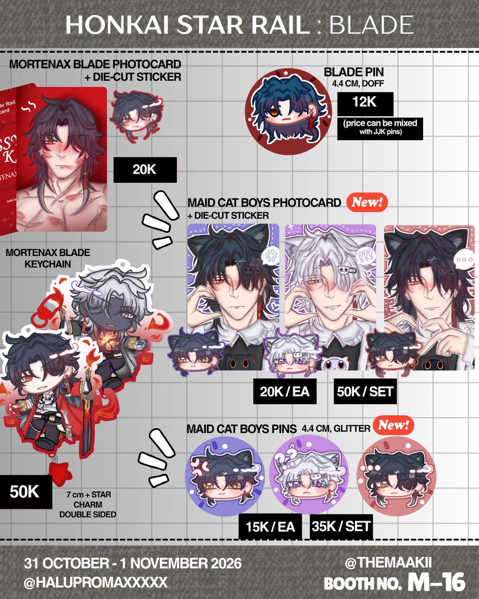 themaakii's tweet photo. [💜&amp;🔁 are highly appreciated, thank you!♡]

#CF23 PO BATCH 2 🔥

🗓️ : 21 September – 5 October
‼️ : PICK UP ONLY!
⭐️ Fandoms : HSR (Blade), Love and Deepspace, Gokurakugai, Jujutsu Kaisen, Alien Stage

🔗 Link (or qr) : https://t.co/NU0oSk74MZ

[1/3]

#comifuro #comifuro23 https://t.co/1whyXFAKXL