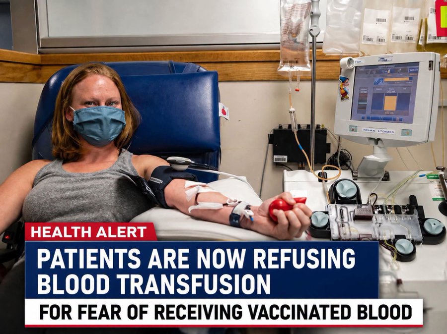 ValerieAnne1970's tweet photo. Patients and families are increasingly refusing standard blood transfusions. They’re demanding directed donations from people they know are unvaccinated instead.

Blood banks don’t record or label donor vaccination status, so this is the only workaround some will accept.

A Vanderbilt review found these requests caused delays. In a few cases patients got significantly sicker while waiting.

Trust in the blood supply is broken for a lot of people... this is the reality when 81% of people are vaccinated and only 19% refused the shots.