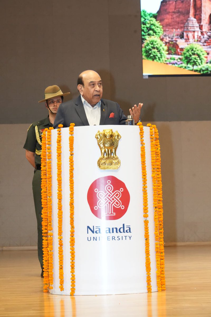 GovernorBihar's tweet photo. Hon’ble Governor Lt Gen Syed Ata Hasnain (Retd) graced the inaugural ceremony of a National Symposium on “Role of the Indian Knowledge Tradition in Building Viksit Bharat” at Nalanda University, Rajgir.
He said that Nalanda represents India’s glorious knowledge tradition and inspires Viksit Bharat. India must become a leading creator of knowledge by connecting its rich intellectual heritage with modern science, technology, innovation and global exchange. The ‘Nalanda Approach’ embodies a spirit rooted in India and open to the world.
@atahasnain53