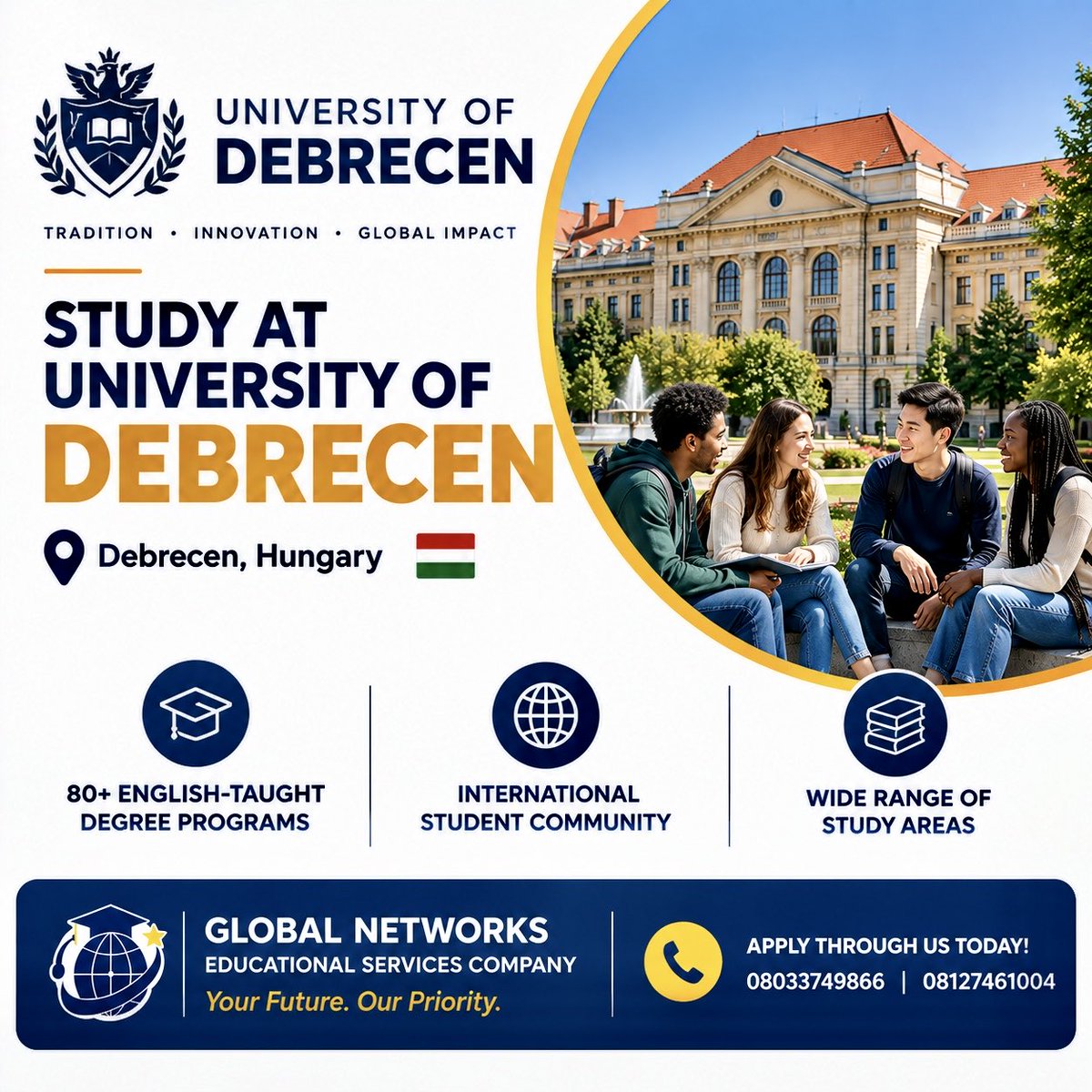 NetworksCompany's tweet photo. 🇭🇺🎓 STUDY AT THE UNIVERSITY OF DEBRECEN!
Looking to study in Europe? Take your next step in Debrecen, Hungary! 🌍✨
The University of Debrecen offers a wide range of English-taught degree programmes and welcomes students from around the world. 🎓🌎
📍 Debrecen, Hungary https://t.co/wAkMfATnyo