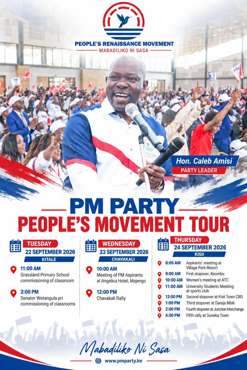 EndooRadio's tweet photo. PM Party is taking its message across Kenya.

A party not confined to a region. A party not confined to a tribe. Hii ni Chama cha Kitaifa.

From one corner of the country to another, PM Party is on the move.

The train has left the station and it's not stopping soon.

#pm https://t.co/GzpBcps4NK