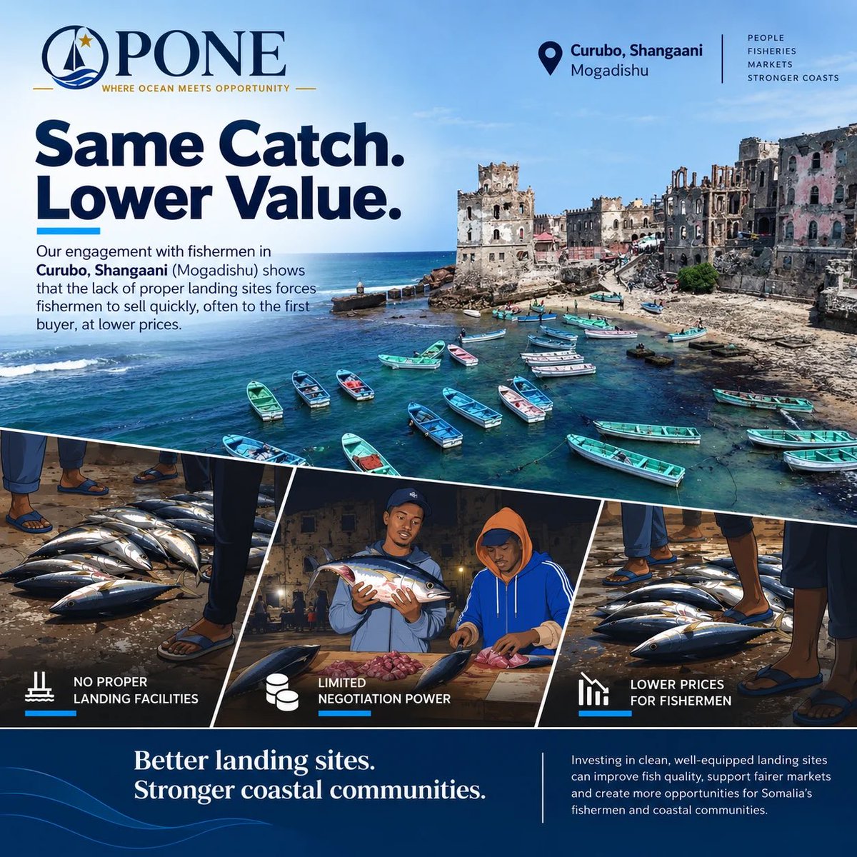 opone_so's tweet photo. Curubo needs more than a place to land fish. It needs infrastructure that protects quality, improves handling, strengthens market access and gives fishermen a fairer opportunity to capture the value of their catch.

#OPONE #Fisheries #Somalia #Curubo #BlueEconomy https://t.co/KRvkSD5e9K